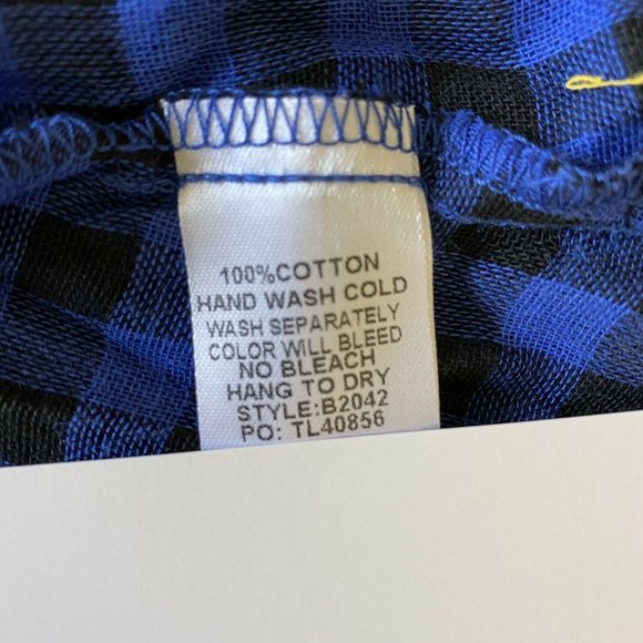 Blue Cotton Plaid Check Button Up Blouse S M L - Picture 10 of 10